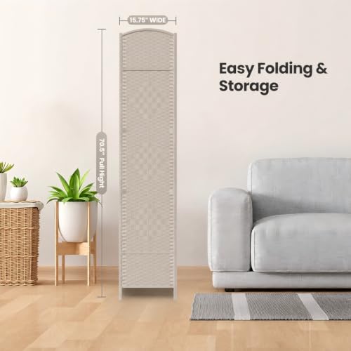 4 Panel Folding Room Divider,Woven Privacy Screen,Beige | Solid wood frame, handcrafted diamond pattern, 6FT tall, extends to 63 inches wide, no assembly required - color: Beige, size: 4-Panel