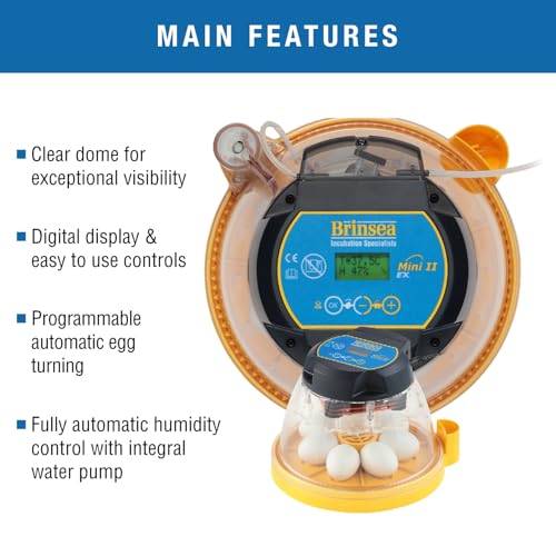 Brinsea Mini II EX Egg Incubator with Automatic Turning & Humidity Control | 50+ years of expertise! Built-in automatic humidity, auto-turn & temp alarms take the guesswork out of hatching 7-12 eggs