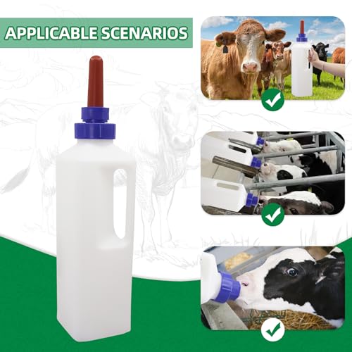 3L Large Capacity Calf Nursing Bottle Screw on (Blue-red-White) | Calf Bottle with Nipple,Food Grade PE Milk Feeding Bottle with Anti-Slip Handle,Livestock Farm Feeding Supplies - color: blue-red-white