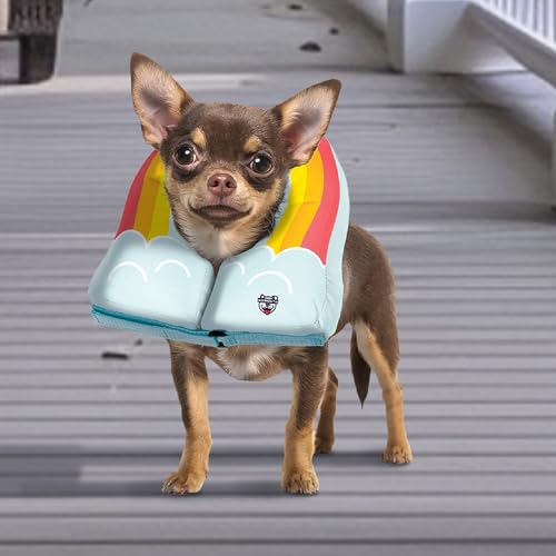 Rainbow Inflatable Dog Recovery Collar, Comfortable Cone Replacement for Pet Surgery, Protective Collars to Prevent Licking & Biting, Size Small - size: Small