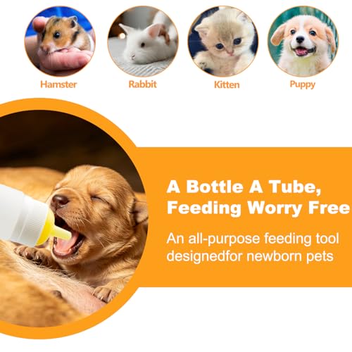 Puppies Nursing Bottle, Kitten Feeding Bottle with Feeding Nipple and Syringe,Ventilation Valve Resistant Tearing for Small Animal, Kittens, Rabbit, Hamster (Yellow) - color: Yellow, size: Model 3