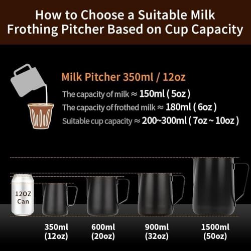 watchget 12oz Milk Frothing Pitcher Stainless Steel Espresso Steaming Jug | Internal Scale, Milk Coffee Cappuccino Latte Art Barista Steam Pitchers,Barista Coffee Bar Accessories, 350ml, Matte Silver - color: Matte Silver, size: 11.8 Ounces
