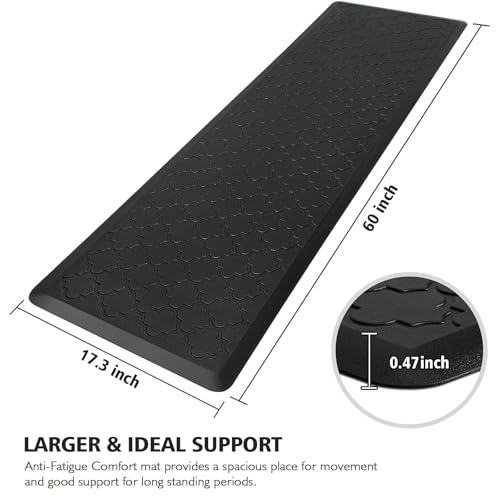 WISELIFE Kitchen Mat Cushioned Anti Fatigue Floor Mat,17.3"x60", Thick Non Slip Water Resistant Kitchen Rugs and Mats,Heavy Duty Foam Standing Mat for Kitchen,Floor,Home,Desk,Sink,Laundry, Black | Thick Non Slip Water Resistant Kitchen Rugs and Mats, Heav