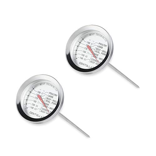 2 Pieces Meat Thermometer for Roaster Oven, Food Thermometer for House Cooking,Large 2.12-Inch Easy-Read Face, Oven Safe Leave in,Stainless Steel Stem Silver