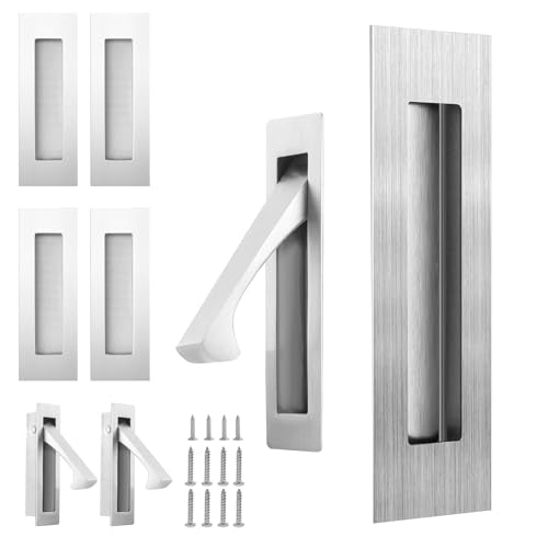 bealy Pocket Door Handles and Edge Pull Matte, 2 Set 6 Inch Pocket Door Hardware, Pocket Door Latch, Pocket Door Pull Recessed Finger Flush Pulls for Closet, Sliding, Barn Door (304 Stainless Steel) - color: Brushed Nickel, size: 2 Set（2 Recessed Pull Han