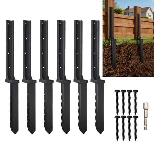 6 Pcs 30" Fence Post Repair Kit for Fix 4x4|6x6 Fence Post | Wave Design Fence Post Stake Spike ,Thickened Anchor Ground Spike for Repair Tilted,Broken Wood Post - size: 6 Pcs