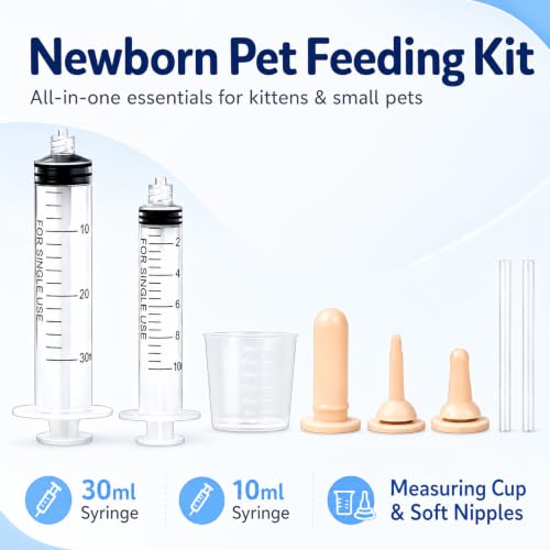 Pet Feeding Kit for Newborn Kittens & Puppies, Kitten Feeding Bottle with Soft Silicone Nipples, Nursing Syringes for Small Animals, Kitten Milk Feeder Set for Rabbit - size: 8 Pcs