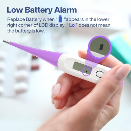 Boncare 10 Seconds Oral Thermometer for Adults and Kids, Purple | Accurate & Safe, Rectal Digital Thermometer for Baby, Fever Alarm - color: Purple
