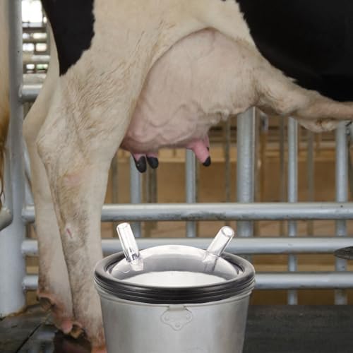SUPVOX Transparent Milk Bucket Lid Milking Machine Bottle Lid with Two Inlets for Hose and Air Replaceable Milk Bucket Cover for Cow Milker Machine Leak-Resistant Replacement 7.87 X 7.87 X 3.14 in