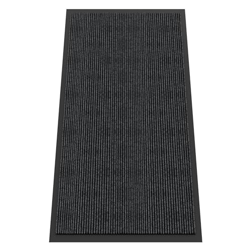 Front Door Mat Outside Entrance, Dirt Trapper Doormat 72" x 36" | Non Slip Indoor Outdoor Welcome Mat for Entryway, Absorbent Commercial Floor Mat for High Traffic Area, All Weather, Grey - color: Dark Grey Striped, size: 3' x 6' (Rectangular)