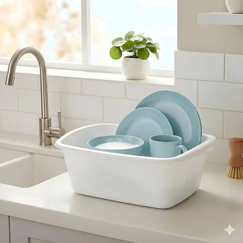 Tribello Plastic Wash Tub Dishpan Basin and Foot Bath for Soaking Feet, Laundry Hand Wash Bucket, Dish Pans for Washing and Storage Cleaning Supplies - 12 Quarts - Heavy Duty - Made in USA (White) - color: White