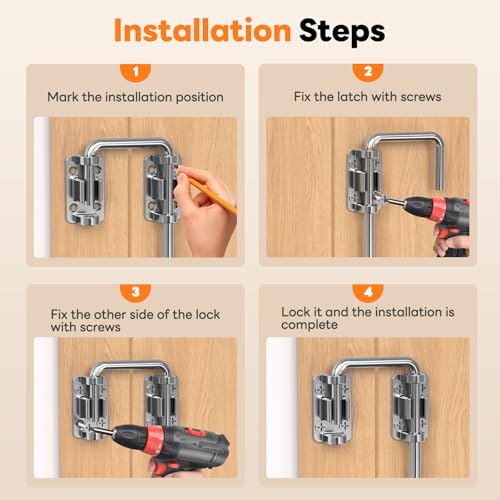 Sliding Door Loop Lock, 2-3/8 Inch Door Latch Lock, Silver,4PC | Patio Sliding Door Latch, 7mm Solid Stainless Steel, Door Lock for Barn, Screen, Fence, Garden, Shed, Multi Angle Fit - color: Silver-4PCS