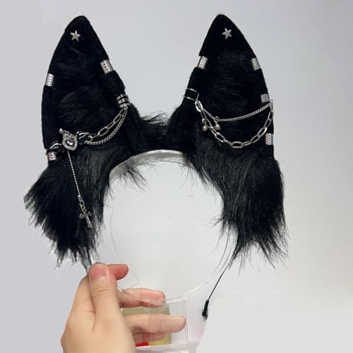 Handmade Wolf Ears Headband Fox Ear Hairband Wolf Cosplay Props - color: Black