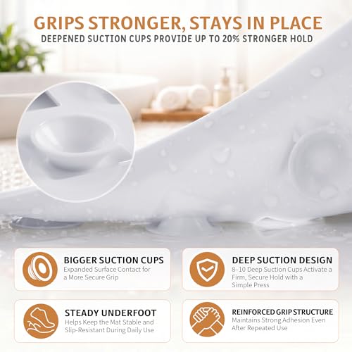 Yimobra Shower Mat, Bathtub Mat Non Slip, Big Drain Holes, 28x16, White | Strong Suction Cups, Anti Slip Bath Tub Mat for Inside Shower, Machine Washable Fast Drying, Bathroom Essentials - color: White, size: 27.5 X 15.5 Inch