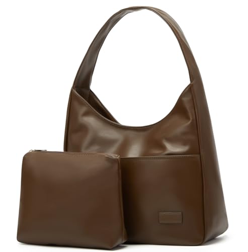 Women Tote Handbags Chic Vegan Leather Tote Bag Purse Stylish Casual Trendy Large Soft Shoulder Bag - color: B-brown