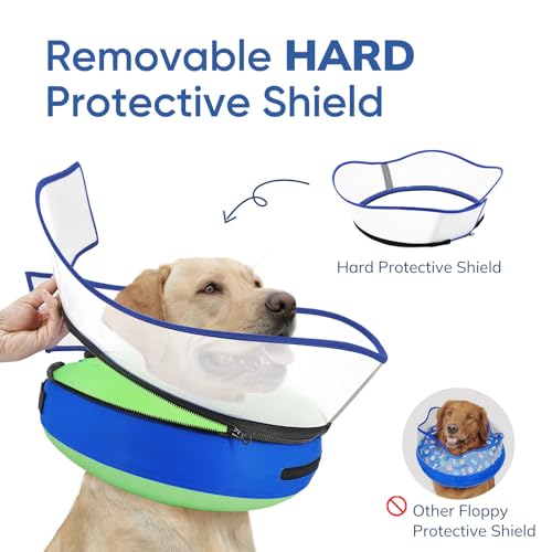 Supet Raised Inflatable Dog Cone Collar to Stop Licking, Soft Dog Cone Alternative for Small Medium Large Dogs, Doggie Donut Collar After Surgery - color: Smooth Green, size: XL(Neck 14"-18")