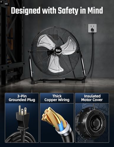 18 Inch 3-Speed High Velocity Heavy Duty Metal Industrial Floor Fans Quiet, Black, 2 Pack - size: 18 Inch, style: 2 Pack