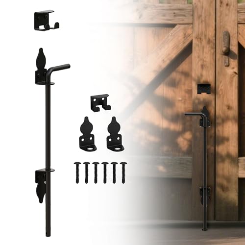 24" Heavy Duty Cane Bolts for Gates with Black Rustproof Powder Upgraded Hardware Gate Drop Rod for Wood PVC Vinyl Fences Gates, Double Doors-1 Pack - size: 24 Inch-1pack