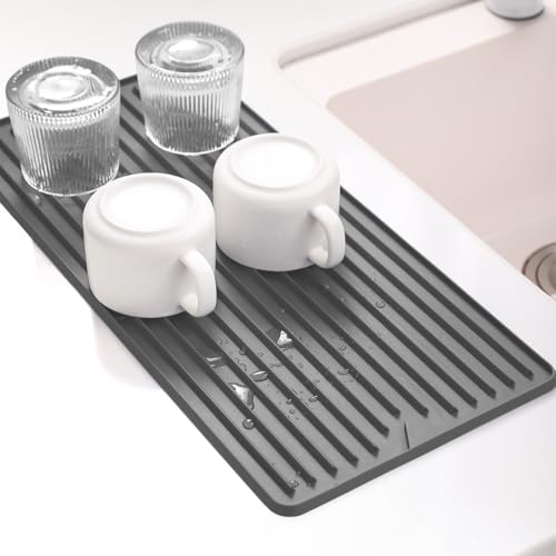 Silicone Dish Drying Mat, 18 x 8.5 Inches Grey | Elegant Design for Kitchen Counter, Multipurpose Durable Food Grade Silicone, Non-slip, Quick Water Releasing - size: 8.5" x 18"