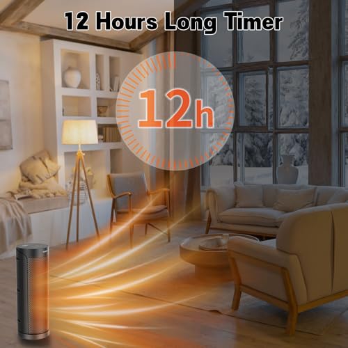 Portable Space Heater for Indoor Use with Remote - QOWETU 70° Oscillating Electric Heater, 17 Inchs, 12H Timer, 1500W Quiet PTC Ceramic Heating with Thermostat, Fast Safety Heat for Home, Bedroom - size: 17" Portable Fan Heater