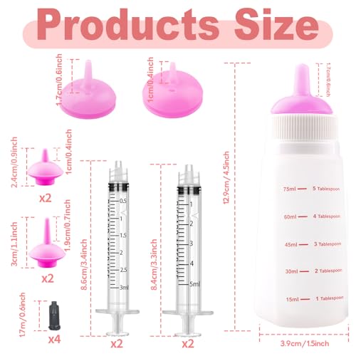 Puppies Nursing Bottle, Kitten Feeding Bottle with Feeding Nipple and Syringe,Ventilation Valve Resistant Tearing for Small Animal, Kittens, Rabbit, Hamster (Pink) - color: Pink, size: Model 3