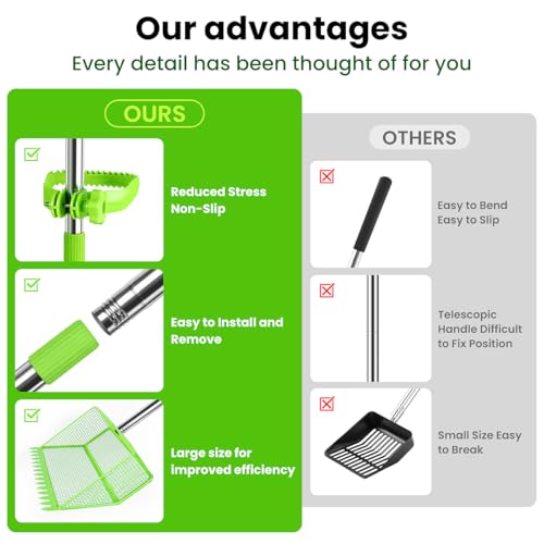 2026 Upgraded 2-in-1 Chicken Poop Scooper & Rake with Handle, 12inch Heavy-Duty Metal Chicken Coop Scoop for Sand Sifting Shovel Litter Scooper for Farm House Chicken Coop Cleaning Tools Accessories - color: Green