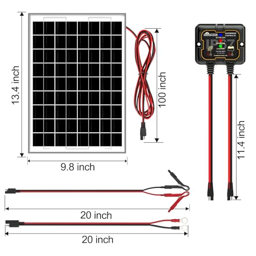 Solar Panel Kit 10W 12V Waterproof Solar Battery Trickle Charger | Solar Battery Maintainer + Smart MPPT Controller + Adjustable Mount Bracket for Boat Car RV Motorcycle Marine Automotive - size: 10W