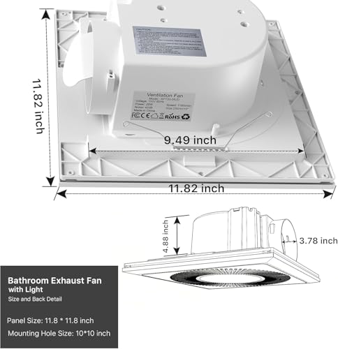 Bathroom Exhaust Fan with Light 165CFM Quiet 1.2 Sones | Ventilation Fan with 3CCT 1400lm LED Light Ceiling Cutout 9.84"x9.84" including Expandable Kit for Bathroom Laundry - color: 6550k Pure White