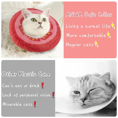 ANWA Adjustable Cat Cone Collar Soft, Cute Cat Donut Collar After Surgery, Kitten Recovery Cones to Stop Licking - color: Tomato, size: Small