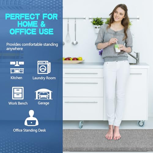 Anti Slip 7/8 inchs Anti Fatigue Kitchen Floor Mat, Ergonomic Comfort Standing Mat, Waterproof Kitchen Runner for Home, Kitchen, Office, Laundry, Garage (Light Gray, 17.3" x 95" -0.87") - size: 95"L x 17"W x 0.9"Th