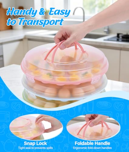 3 Pack Stackable Deviled Egg Container with Lid for Easter, Picnic | Deviled Egg Container with Handle, 66-Slot Egg Carrier Tray for Fridge Storage, Easter, Christmas, Parties, Dishwasher
