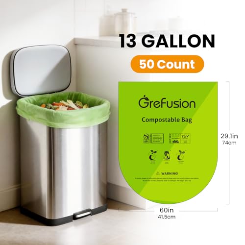 Compostable Bags,Trash bags 13+ gallon tall kitchen, Compostable Trash Lawn & Leaf Yard Waste Bags,Kitchen Compost Trash Bin Compatible,Extra Thick1.01 Mills,Certified by BPI and OK Compost - color: 13G-100count