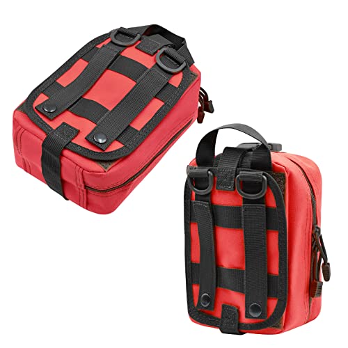2-Pack First Aid Pouch 1000D Nylon Tactical Molle Medical Pouch Utility Pouch for Outdoor Activities Medical Supplies Bag Only - color: Red
