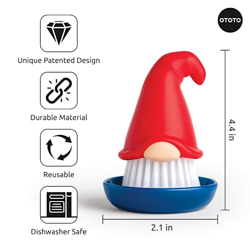 OTOTO Gnome Dish Brush with Handle - Cleaning Brush, Vegetable Brush, Dish Scrub, Gnome Handle, Unique Kitchen Gadgets, Funny Kitchen Tools, Useful Gifts for Women (Beardy Red) - style: Beardy