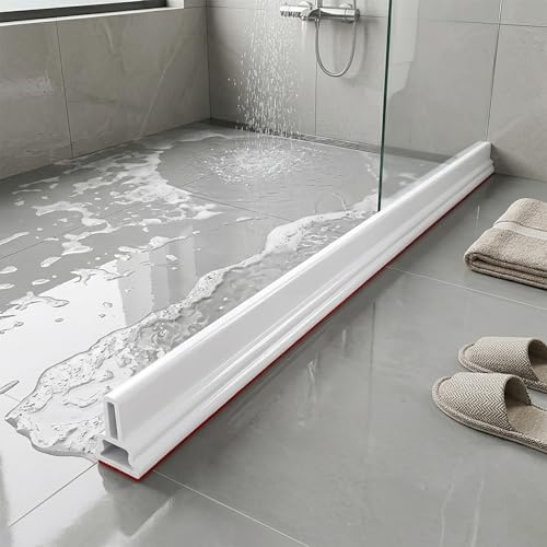 78Inch Collapsible Threshold Water Dam 1.5" high Walkin Shower Guard To Keep Water In Shower Stall Water Barrier Silicone For Dry And Wet Bathroom Kitchen Wheelchair Accessible - color: 1.5" High/White, style: 78inch