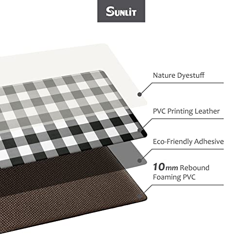 Sunlit Set of 2 Anti Fatigue Kitchen Floor Mat, Non Slip Waterproof Comfort Standing Mat, 0.4 Inch Thick Cushioned Farmhouse Kitchen Rug Runner, White Black Buffalo Check (17"x28"&17"x47") - color: Black