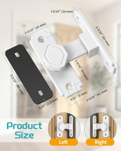 90 Degree Barn Door Latch with Thickened Spacer for Barn, Cabinet | Flip sliding door lock, security gate latches, aluminum alloy, for bathroom, screen, fence, sliding door - color: White