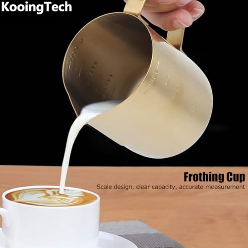 Frother Cup Milk Frother Gold Frothing Pitcher with Scale 350ml | Milk Frothing Cup Stainless Steel Home Office Coffee Frother Cups for Gold Coffee Bar Accessories