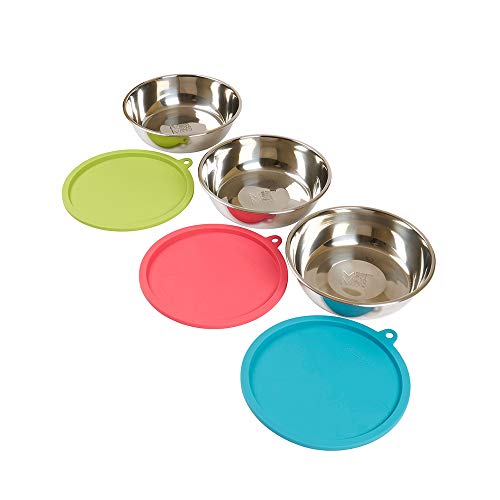 Messy Mutts 6 Piece Set, 3 Stainless Bowls and 3 Silicone Lids, Medium | Set Of Three Stainless Dog Bowls And Three Airtight Silicone Lids For Meal Prep, Storage, And Travel - size: Medium, 1.5 Cups per Bowl