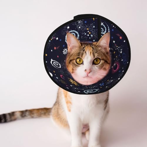 Space Milky Way Galaxy cat Cone Collar Adjustable Elizabethan Circle Kitten Dog Stop Licking Scratch After Surgery Protective Neck Cover - color: Space Milky Way Galaxy, size: Large