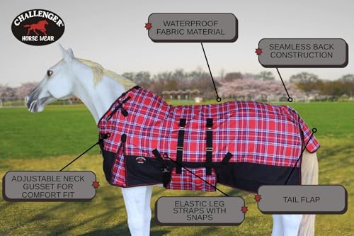 Challenger 1200D Turnout Waterproof Rain Horse Sheet Light Winter Blanket 374B - color: Red Plaid, size: 80 inches