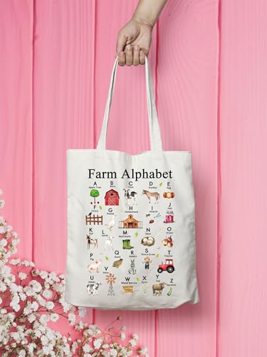 VAMSII Farm Alphabet Tote Bag Funny Farmer Gifts Farm Life Gifts Farm Themed Gifts Canvas Bag Farm Owner Gift Storage Bag