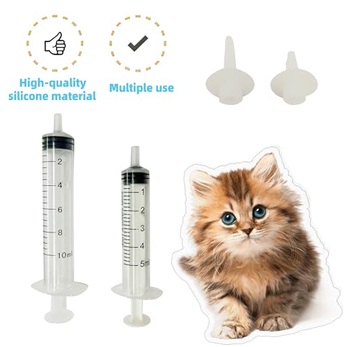 Kitten Nipples for Feeding Puppy Bottle with Nipple and Syringe | Kitten Nursing Syringe Set 10 pcs Newborn Pet Nursing Kit for Cat, Dog, Squirrel, Rabbit and Other Small Animals