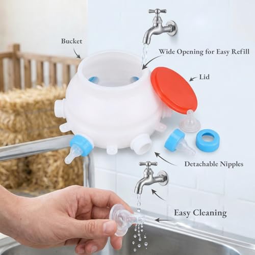 Lamb Feeding Bucket, Piglet Feeding Bottle with 6 Nipples, Livestock Milk Jug for Farm Animal Goat Lambs Dog