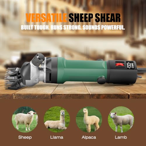 TAKEKIT Sheep Shears, 600W Professional Heavy Duty Sheep Clippers, 6 Speeds Electric Animal Shears for Alpacas Llamas Lambs and Large Livestock with Thick Coats, One Set of Extra Blades Included - color: Dark Green