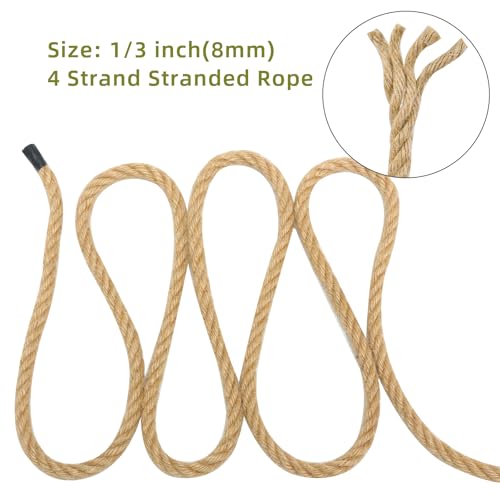 Hemp Rope, 1/3 Inch, 100 Feet - Twisted Jute Rope for Deer, Tug of War, Nautical Crafts, Home Decor, Gardening, Bundling, DIY Ornaments - size: 100Ft, style: 1/3 Inch