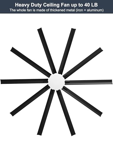 Ohniyou 96" Industrial Ceiling Fan with Bright Lights, High CFM Shop Fan | Remote/App Control, 10 Aluminum Blades, Extra Large Metal Fan for Covered Patio, Gym, Warehouse, Black - color: Black, style: With Light
