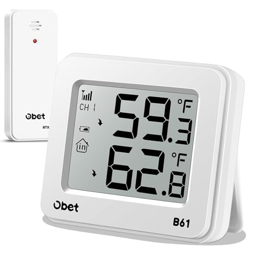 Indoor Outdoor Thermometer Wireless 500 FT Outdoor Thermometer with Sensor | Battery Powered Remote Thermometer, Portable Digital Thermometer Gauge, Inside Outside Thermometers for House Home Room Patio - color: White-Small