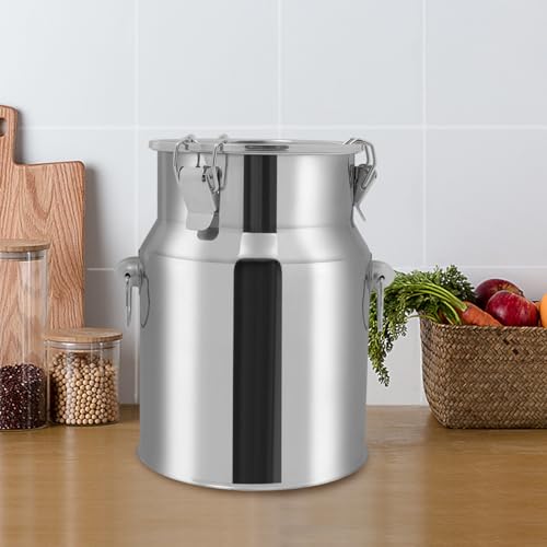 Milk Can, 5L/1.32Gallon Stainless Steel Milk Bucket Small Milk Jug Wine Pail Tote Pot Oil Liquid Storage Container with Sealed Lid, Keep Food Dry and Fresh for Kitchen Rice Cereal Grain - size: 5L/1.32Gallon