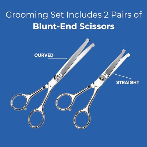 Pet Grooming Scissors Set - Round Tip Shears for Dogs & Cats | Professional-Grade Fur Trimming Shears Safely Cut Dog or Cat Hair. Set of 2.